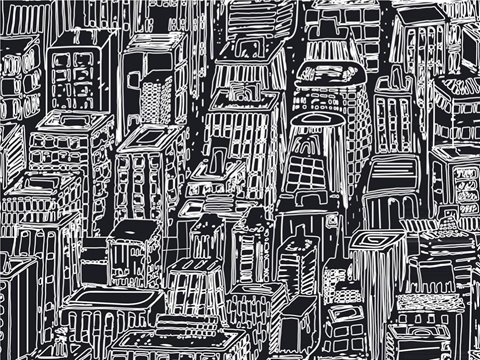 Rwraps™ Urban Cityscape Print Vinyl Wrap Film - Black Downtown