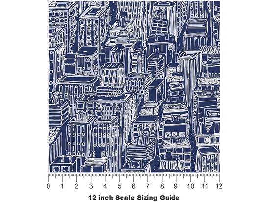 Blue Downtown Cityscape Vinyl Film Pattern Size 12 inch Scale