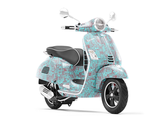 Teal Downtown Cityscape Vespa Scooter Wrap Film