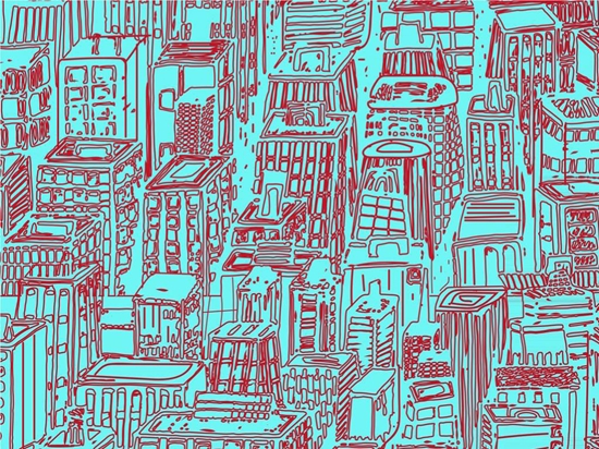 Teal Downtown Cityscape Vinyl Wrap Pattern
