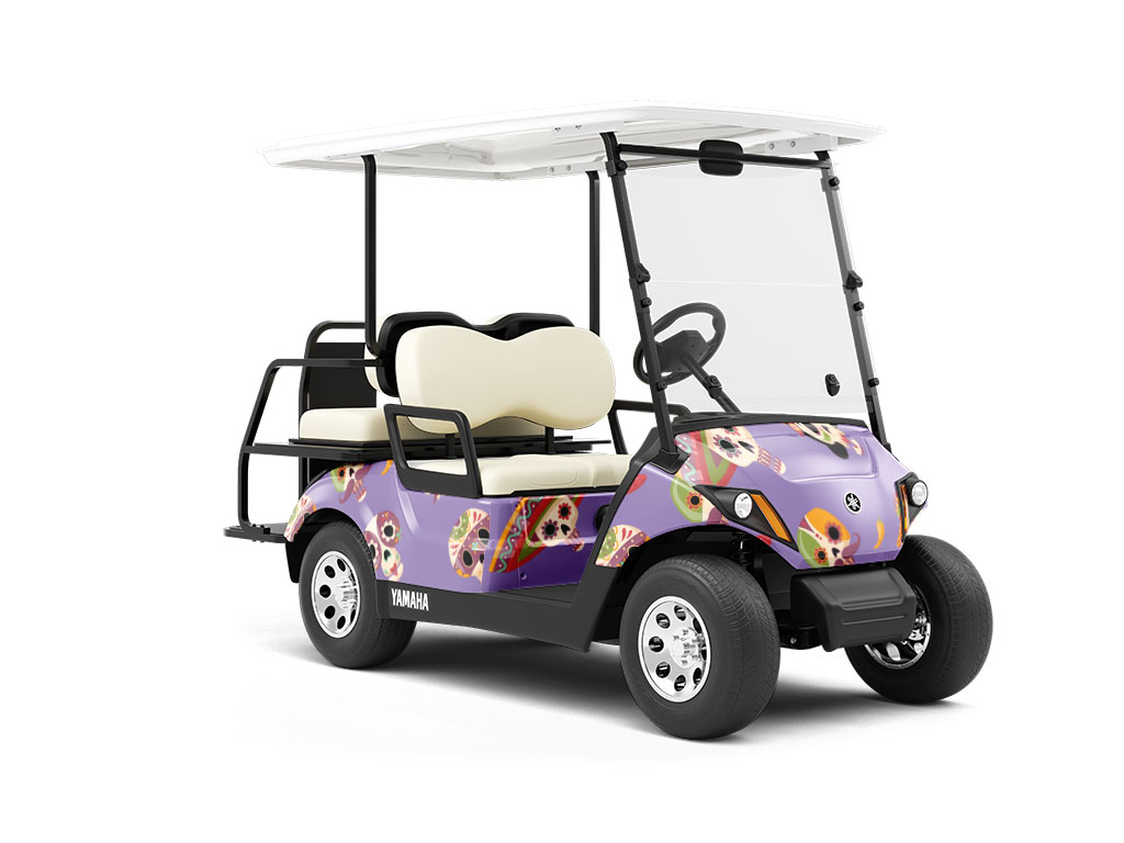 Lavender Calaveras Day of the Dead Wrapped Golf Cart