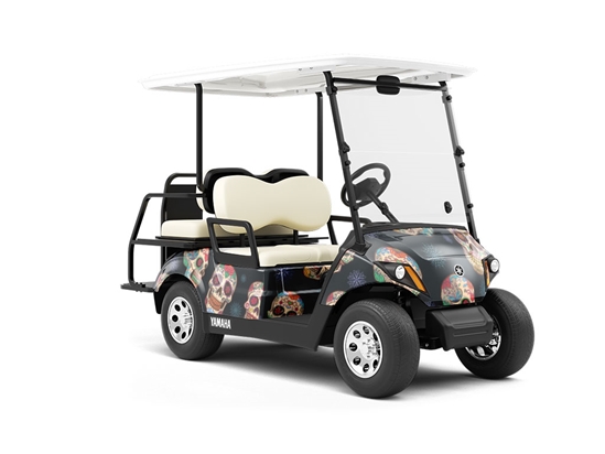 Painted Calaveras Day of the Dead Wrapped Golf Cart