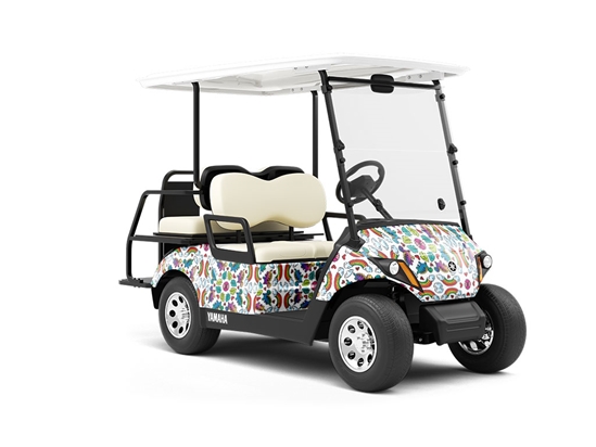 Mandala Rainbows Dinosaur Wrapped Golf Cart
