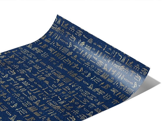 Rwraps™ Blue Hieroglyphs Car Wrap Egyptian Film Vinyl | Egyptian Print Wrap