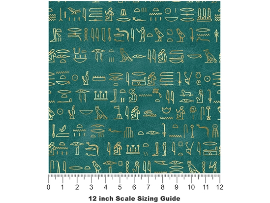 Teal Hieroglyphs Egyptian Vinyl Film Pattern Size 12 inch Scale