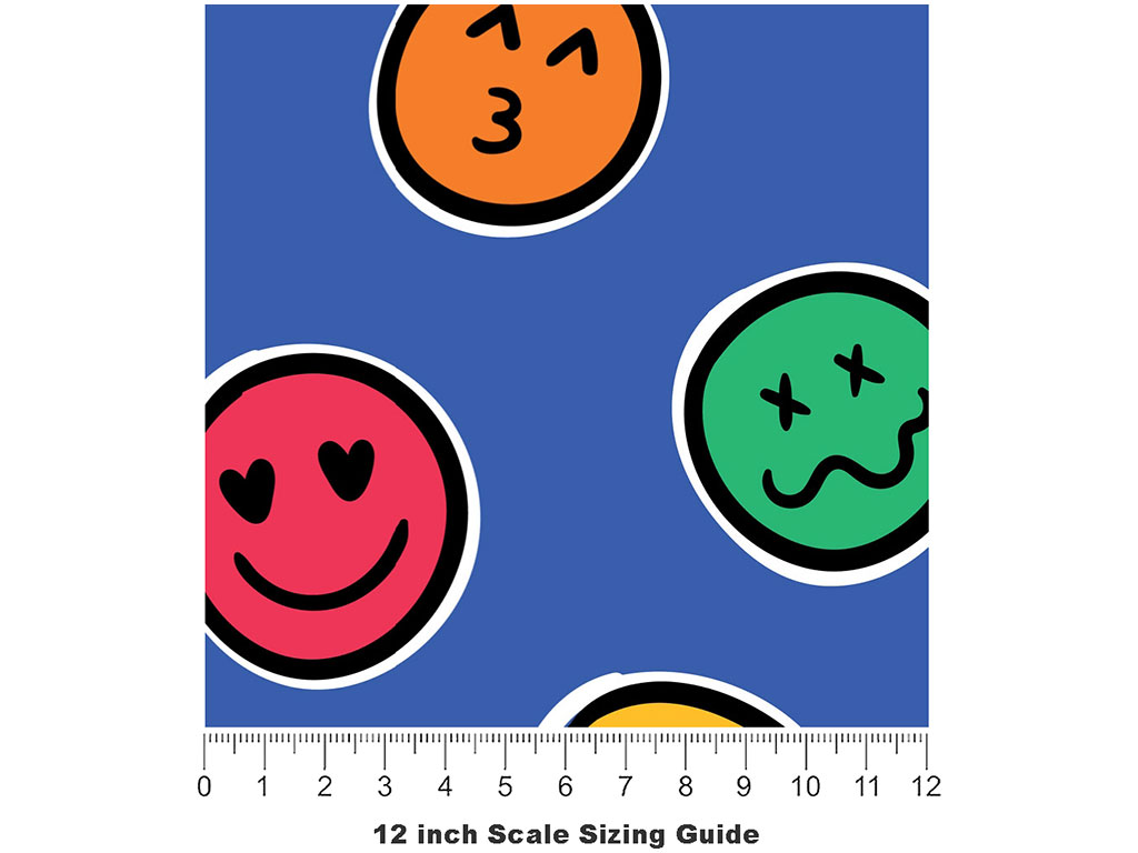 Retro Faces Emoji Vinyl Film Pattern Size 12 inch Scale