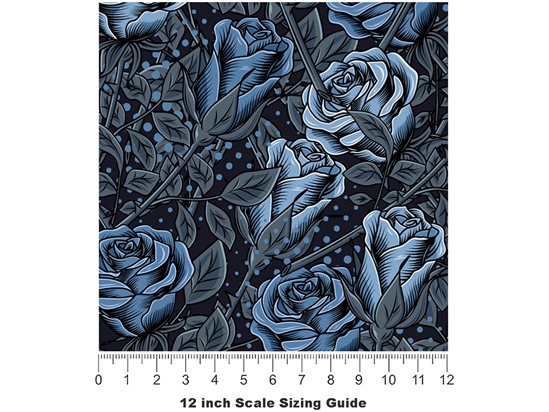 Blue Rose Floral Vinyl Film Pattern Size 12 inch Scale
