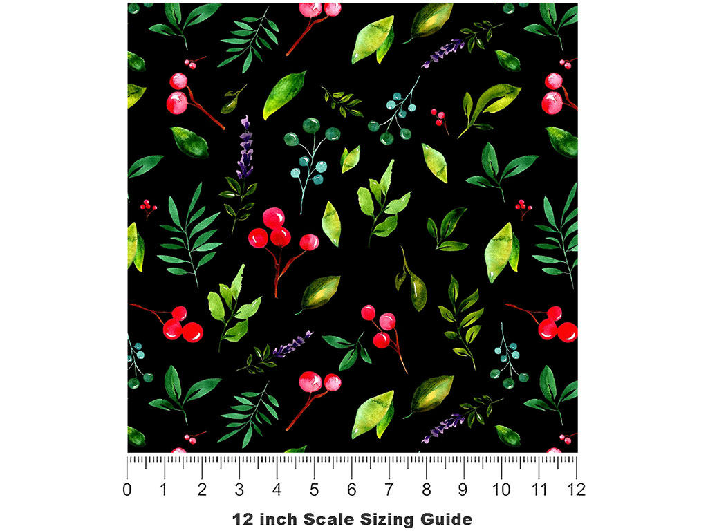 Midnight Holly Floral Vinyl Film Pattern Size 12 inch Scale