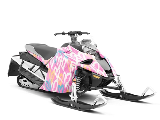 Pink Hearts Graffiti Custom Wrapped Snowmobile