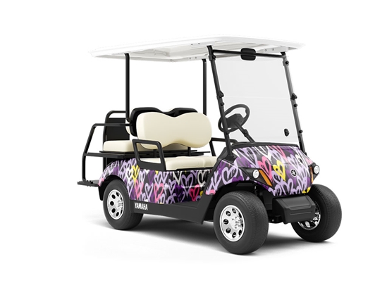 Purple Hearts Graffiti Wrapped Golf Cart