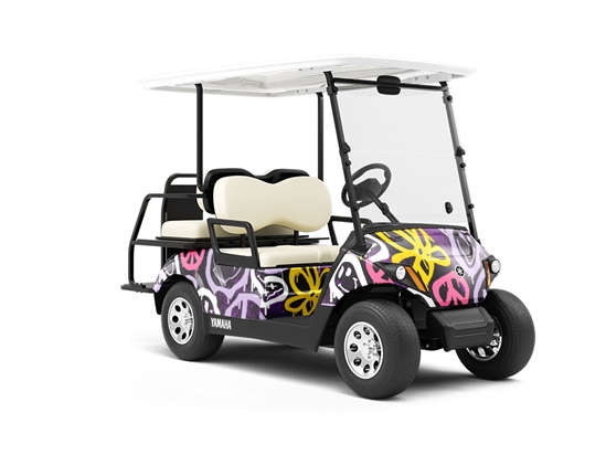 Purple Peace Graffiti Wrapped Golf Cart
