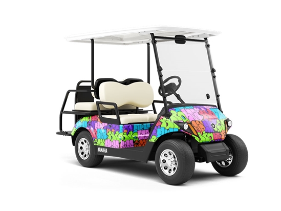 Rainbow Bubbled Graffiti Wrapped Golf Cart