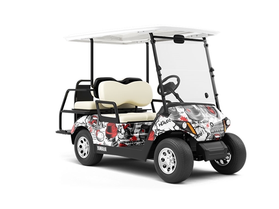Red Free Style Graffiti Wrapped Golf Cart