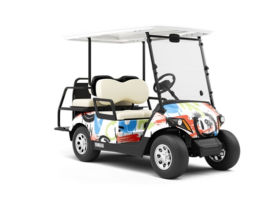 White Urban Graffiti Wrapped Golf Cart