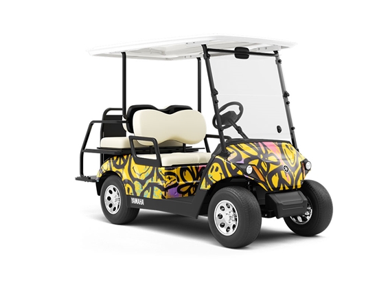 Yellow Peace Graffiti Wrapped Golf Cart