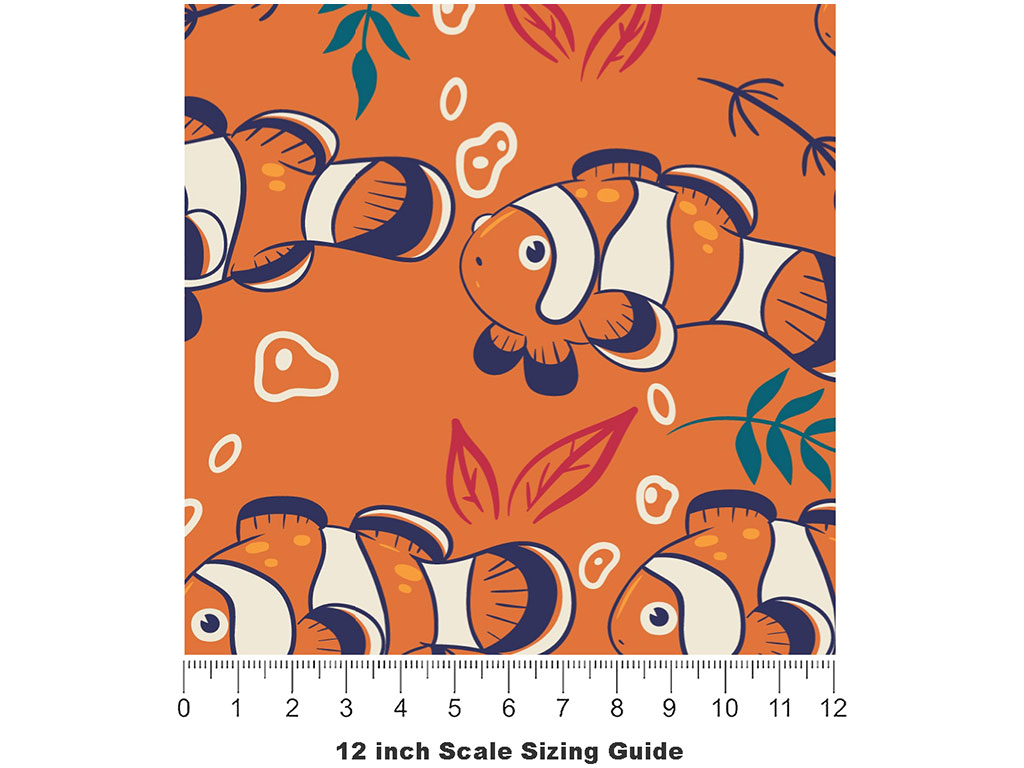 Confused Clownfish Marine Life Vinyl Film Pattern Size 12 inch Scale