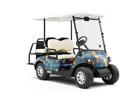 Rainbow Seahorses Marine Life Wrapped Golf Cart