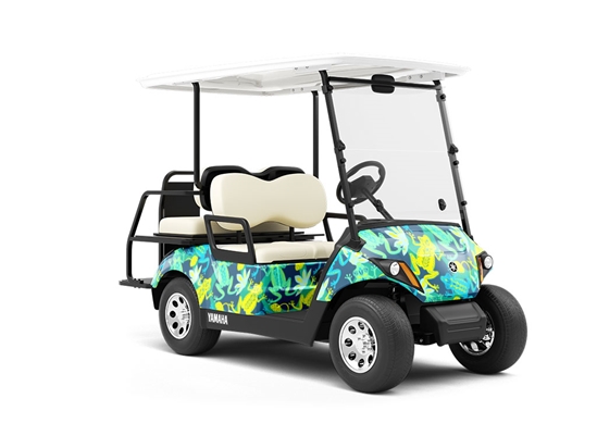 Psychedelic Pond Marine Life Wrapped Golf Cart