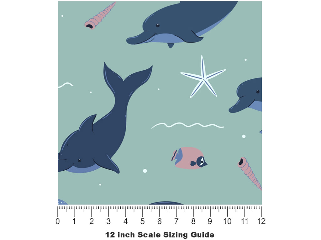 Dancing Dolphins Marine Life Vinyl Film Pattern Size 12 inch Scale