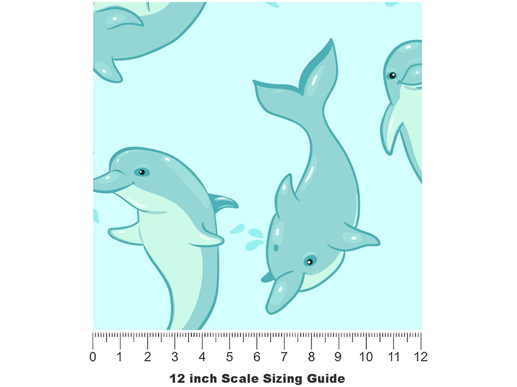 Playful Dolphins Marine Life Vinyl Film Pattern Size 12 inch Scale