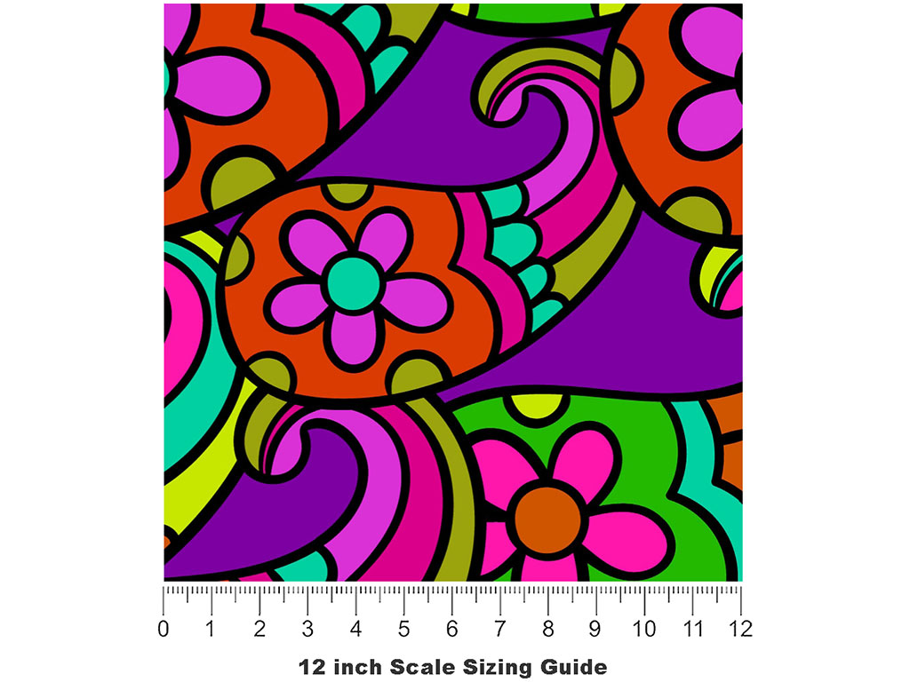 Psychedelic Sixties Paisley Vinyl Film Pattern Size 12 inch Scale