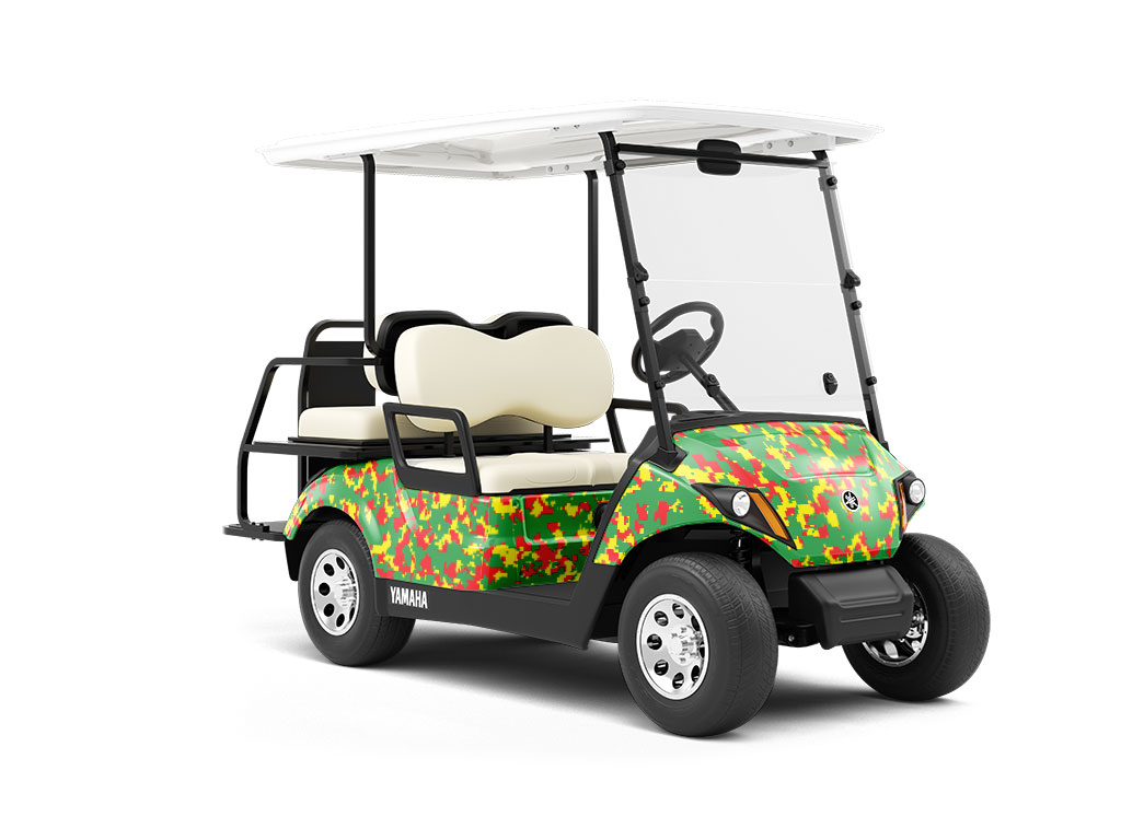 Rasta Camo Pixel Wrapped Golf Cart