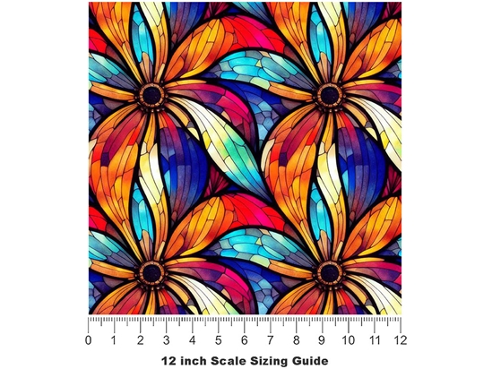 Flowers Bloom Stained Glass Vinyl Film Pattern Size 12 inch Scale