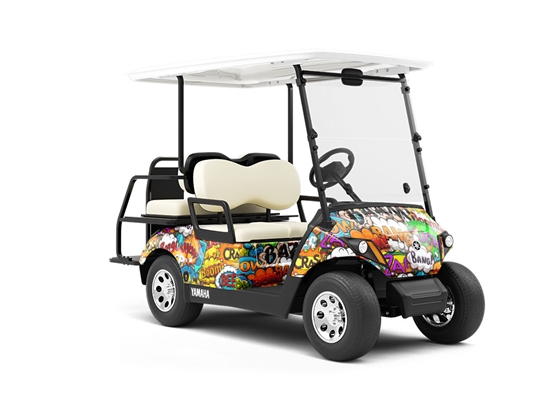 Action Comic Sticker Bomb Wrapped Golf Cart