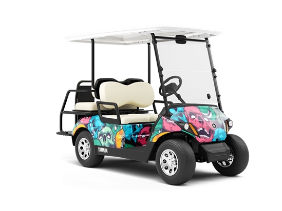 Face Death Sticker Bomb Wrapped Golf Cart