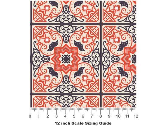 Red Flower Tile Vinyl Film Pattern Size 12 inch Scale