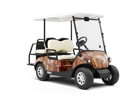 Distressed Oak Wooden Parquet Wrapped Golf Cart