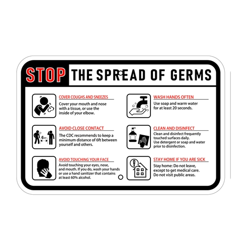 Stop The Spread of Germs Health Sign (Horizontal) (Discontinued)