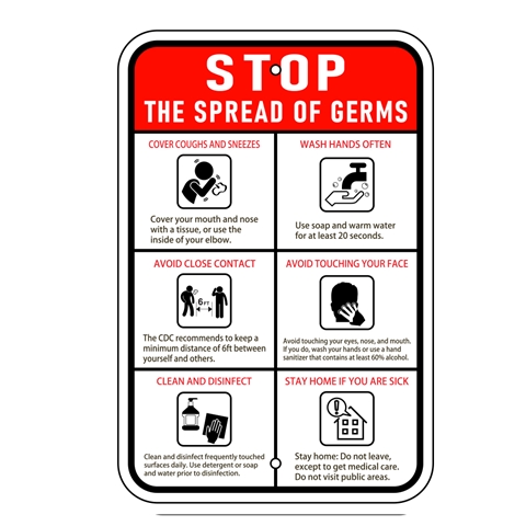 Stop The Spread of Germs Health Sign (Vertical) (Discontinued)